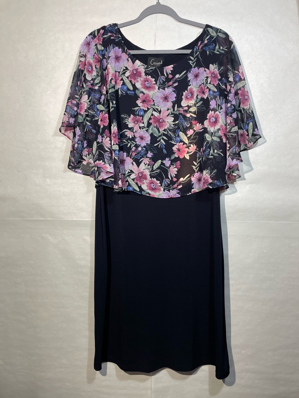 NWT Connected Apparel 10
Floral Chiffon Overlay Sheath Navy Dress